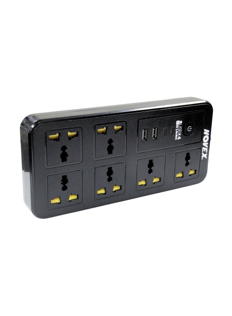 NOVEX N-E106B-3M 6-Way Universal Extension Socket with 2 USB-A + 2 USB-C | 3 Meter Heavy-Duty Cable | Black - Image 3